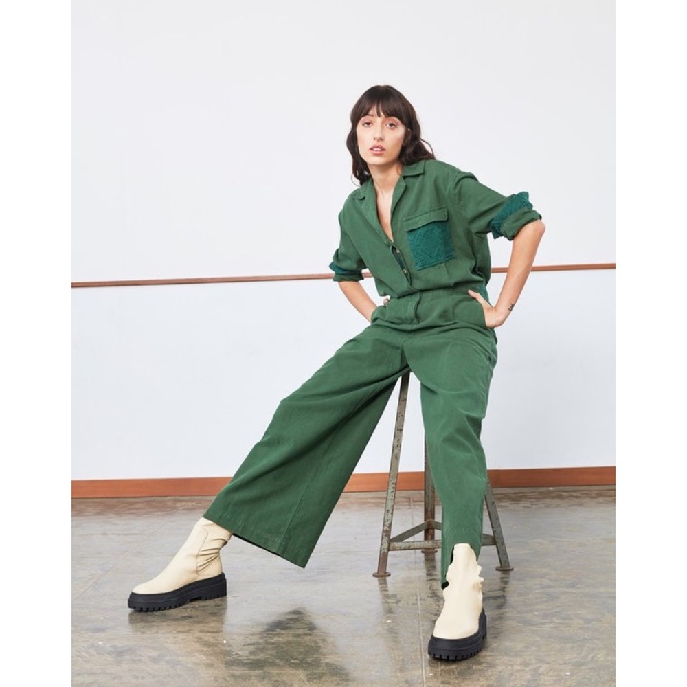 EUC Rujuta Sheth Utility Jumper Emerald Green Coveralls Jumpsuit (Size Large)